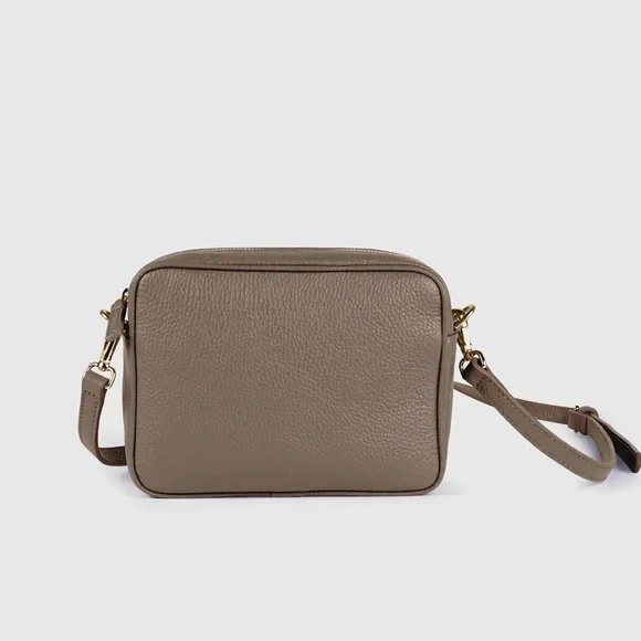 Quince taupe Italian leather crossbody purse